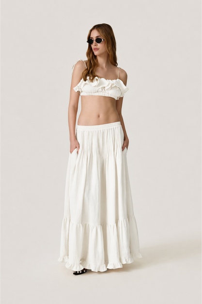 Off White Cotton Pleated Maxi Skirt - SS26