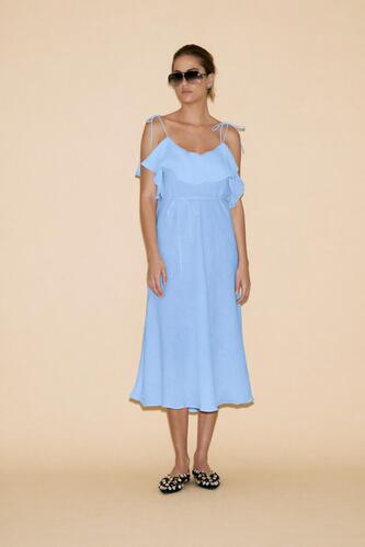 Backless Blue Cotton Midi Dress - PNK Casual