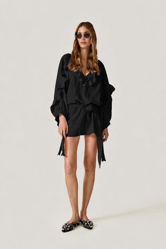 Black Dress With Ruffled Details - SS26 - PNK Casual