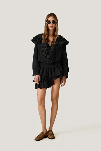 Black Blouse With Ruffled Details - SS26 - PNK Casual