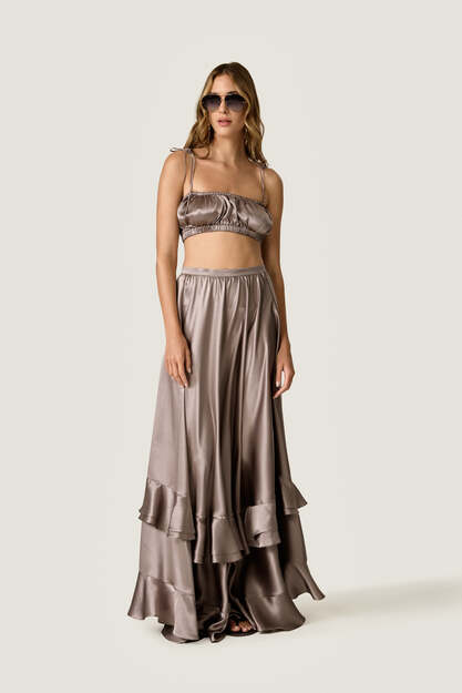 Silk Maxi Skirt with Cascading Ruffles