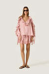 Romantic Rose Linen Ruffle Blouse