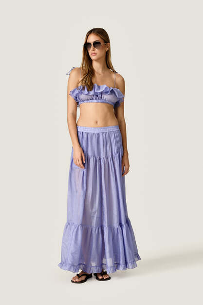 Mauve Flowy Ruffle Maxi Skirt