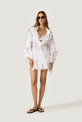 Romantic White Linen Ruffle Blouse - PNK Casual