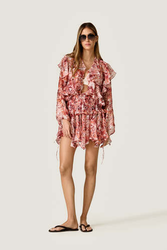 Floral Silk Blend Ruffle Blouse - PNK Casual