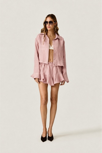 Rose Linen Shorts With Ruffles - PNK Casual
