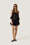 Black Linen Shorts With Ruffles