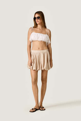 Linen Crop Top with Lace Ruffle - PNK Casual