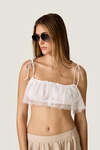 Linen Crop Top with Lace Ruffle