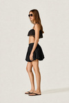 Black Linen Crop Top with Lace Ruffle