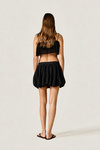 Black Linen Crop Top with Lace Ruffle