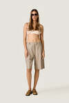 Beige Striped Longline Tailored Shorts