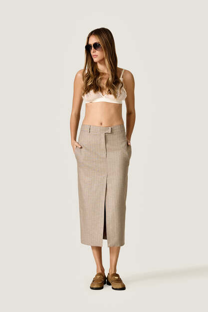 Beige Striped Midi Skirt