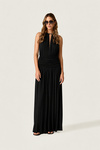 Black Open-Back Maxi Dress with Draped Waist