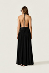 Black Open-Back Maxi Dress with Draped Waist