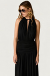 Black Open-Back Maxi Dress with Draped Waist