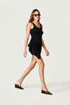 Black Draped Mini Dress with Open Back