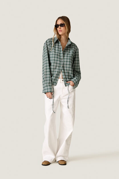 Green Check Shirt with Adjustable Drawstring