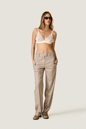 Beige Straight-Leg Fine Check Trousers - PNK Casual
