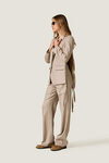 Beige Straight-Leg Fine Check Trousers