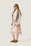 Asymmetric Check Midi Skirt with Underskirt