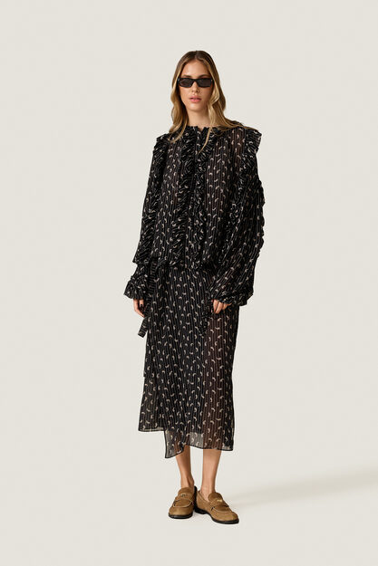 Black Printed Ruffle Blouse