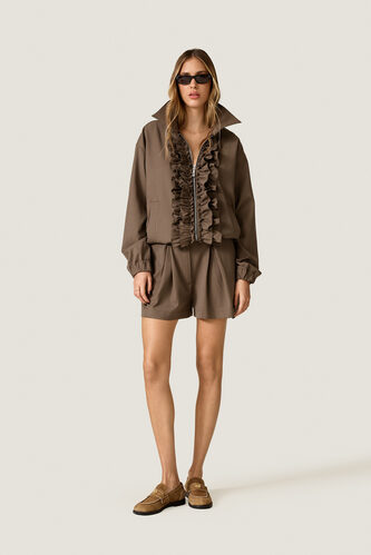 Brown Jacket with Ruffle Details - PNK Casual