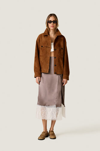 Silk Wrap Skirt with Lace - PNK Casual