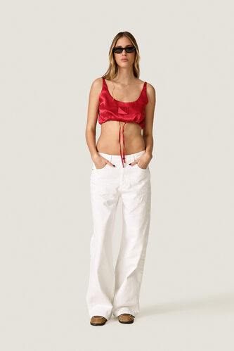 Red Silk Crop Top with Adjustable Tie - PNK Casual