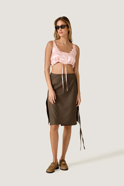 Rose Silk Crop Top with Adjustable Tie