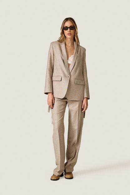 Beige Striped Cutout Blazer