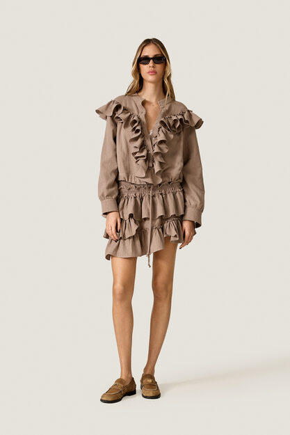 Taupe Beige Skirt With Ruffled Details
