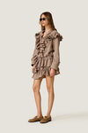 Taupe Beige Blouse With Ruffled Details