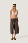 Brown Culotte Trousers with Satin Waistband Detail