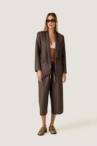 Brown Tailored Blazer with Shawl Lapels - PNK Casual