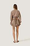Taupe Beige Cotton Wrap Linen Blouse