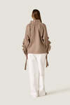 Taupe Beige Ruffle Blouse with Voluminous Sleeves
