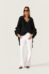 Black Ruffle Blouse with Voluminous Sleeves